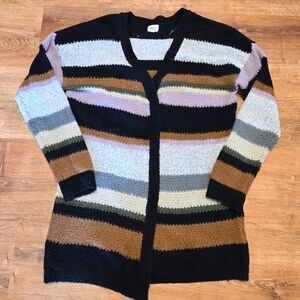 BKE Black and Gray Cardigan Sweater with Striped Design